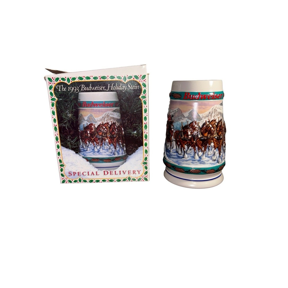 Vintage 1993 Budweiser 90's Xmas Beer Stein Special Delivery Artist Nora Koerber